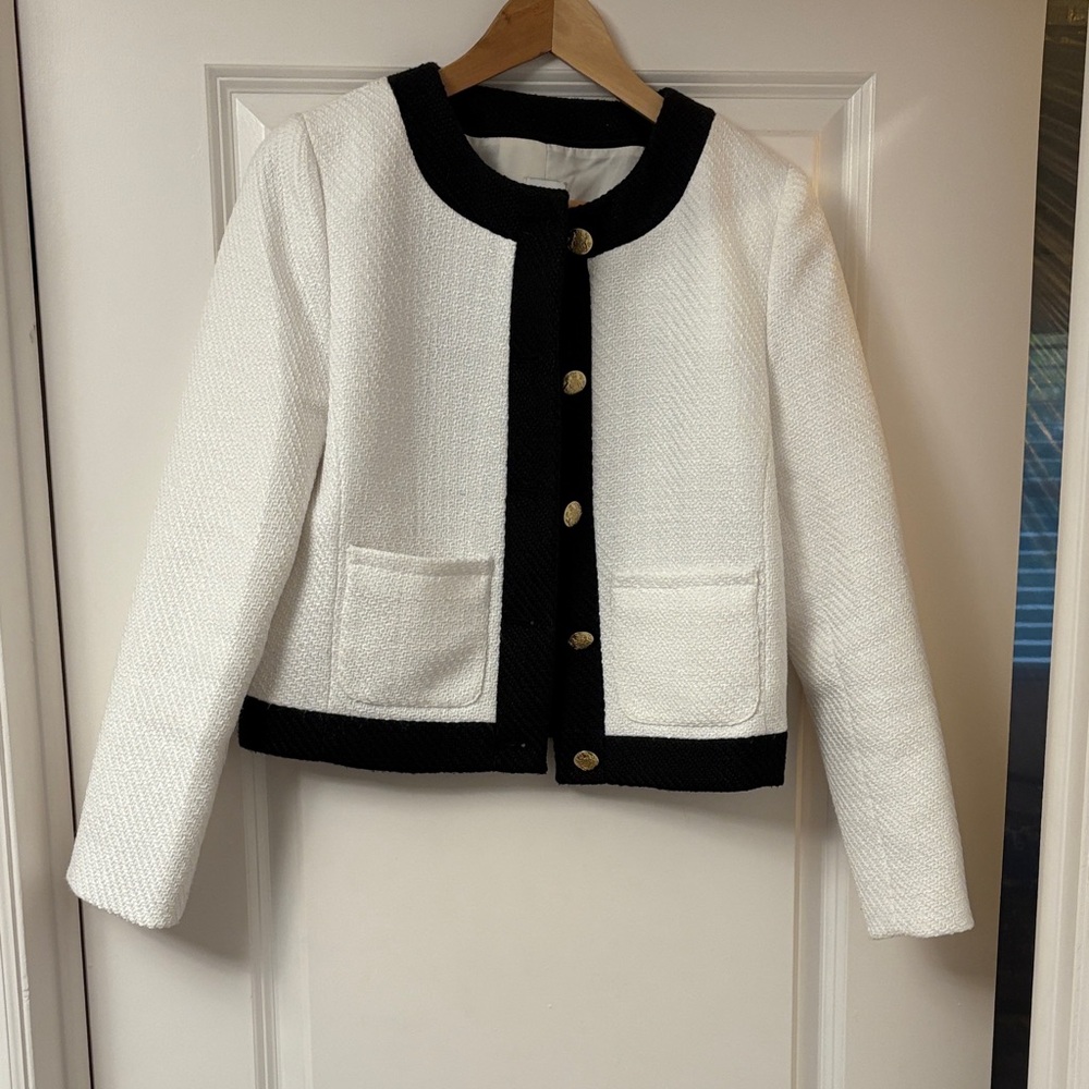 J. Crew White and Black Lady Jacket with Gold Buttons